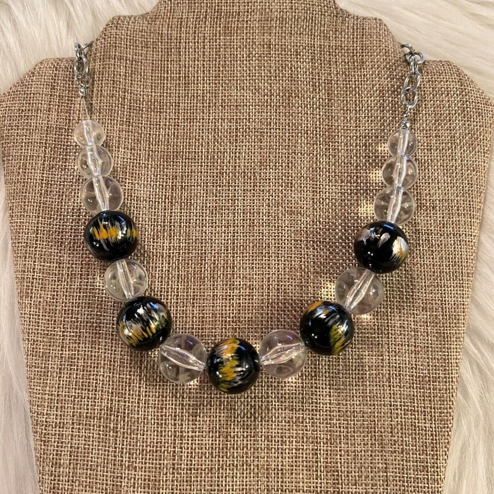 Vtg Cybergoth Artsy Necklace Paint Bead Silver Tone Adjustable Y2K Festival 9433